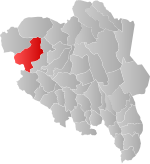 Mapa do condado de Innlandet com Lom em destaque.