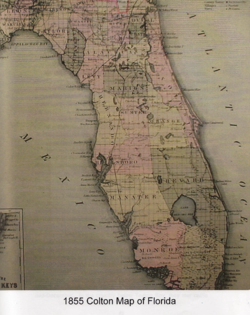 Boundaries of Brevard County in 1855, when it was renamed from St. Lucie County