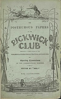 Obálka prvního vydání Kroniky Pickwickova klubu z roku 1836