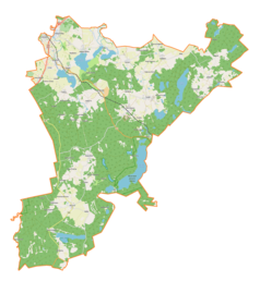 Mapa konturowa gminy Purda, blisko centrum u góry znajduje się punkt z opisem „Marcinkowo”