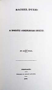 Black text on yellowed paper giving the title, author, and publication information for Rachel Dyer