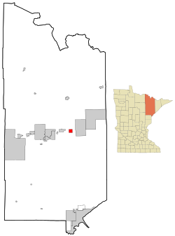 Location of the city of Aurora within Saint Louis County, Minnesota