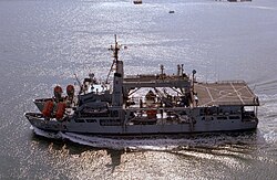 USS Pigeon, submarine rescue ship USS Pigeon (ASR-21) underway off San Diego, California (USA), on 17 October 1986 (6440304).jpg