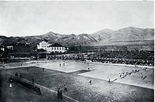 Kickoff during the 1916 Colorado - Utah game Utah vs. Colorado 1916.jpg