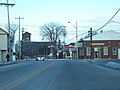Downtown Wrightstown on WIS 96. In the back you can see St. Paul Catholic Church