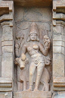 A Chola statue depicting Ardhanarishvara, a Hermaphroditus form of Shiva. (23) Half Male Half Female Androgynous Shiva Gangaikonda Cholapuram Hindu Temple Pragatishwara Tamil Nadu India 2014.jpg