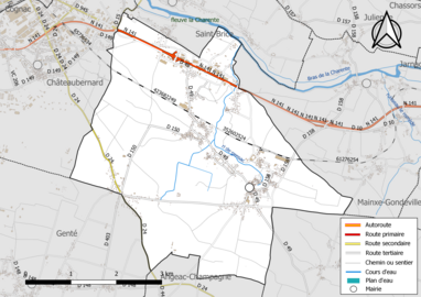 Carte en couleur présentant le réseau hydrographique de la commune