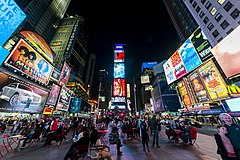 Times Square (2013), one of the world's busiest pedestrian intersections 1 times square night 2013.jpg