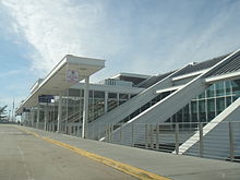 Lehigh Valley International Airport, the state's fourth-busiest airport, located 3 miles (4.8 km) northeast of Allentown in Hanover Township ABE terminal (2).JPG