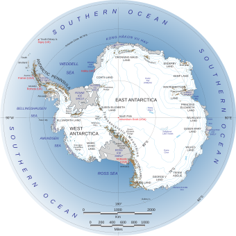 Principali caratteristiche geografiche dell'Antartide.