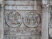 Arc de Constantin. Tondi d'Hadrien. Bas-relief. Chasse au sanglier, sacrifice à Apollon. Vers 130-140 EC