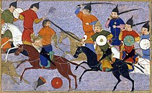 Jízda kavalérie bojující v boji proti mongolské kavalérii