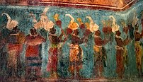 A photograph of one of the paintings at Bonampak