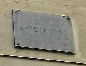 No 71 : plaque commémorative d'Anders Zorn.