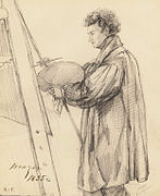 Carl Peter Mazer i sin ateljé. 1835