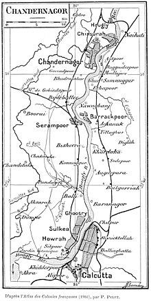 Chandannagar and Calcutta 1900. Chandernaggar-Calcuta Map 1900.jpg