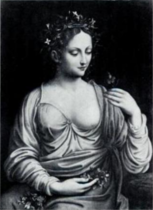 Atribuido a Francesco Melzi, Flora, hacia 1510. Óleo sobre panel. Paradero desconocido (anteriormente París, colección Príncipe I. de Baranowicz).[23]​