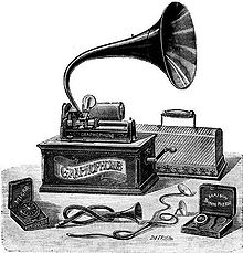 A Columbia type AT cylinder graphophone produced in 1898 Graphophone1901.jpg