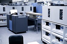 IBM 2314 disk drives and IBM 2540 card reader/punch at the University of Michigan IBM 2314 DiskDrives and IBM 2540 CardReader Punch.jpg