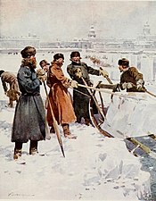 Extraction d'un bloc de glace de la Néva (1913)