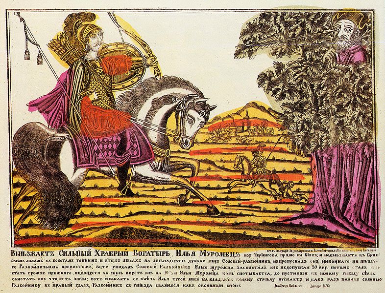 Ilja Muromets og Solovej røveren, russisk lubok (trykk) fra 1700-t
