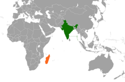 Карта с указанием местоположения Индии и Мадагаскара