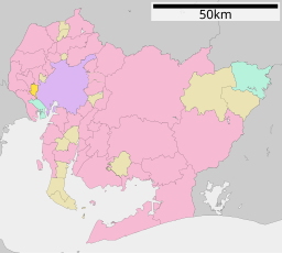 Kanies läge i Aichi prefektur Städer:      Signifikanta städer      Övriga städer Landskommuner:      Köpingar      Byar