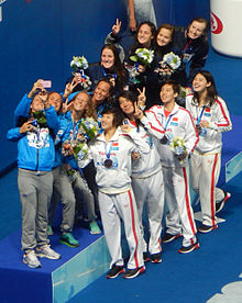 Kazan 2015 - Victory Ceremony 4×200 metres freestyle relay W.jpg
