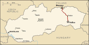 コシツェ - ムシナ線の路線図