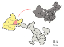 Location of Yumen within Gansu (China).png