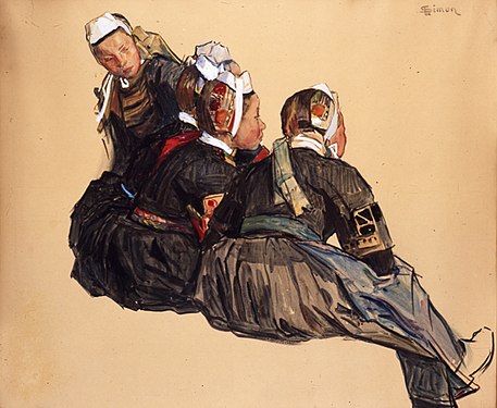 Giovani bretoni sedute di spalle
