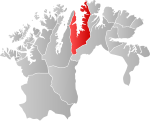 Mapa do condado de Finnmark com Lebesby em destaque.