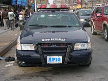 NYPD Auxiliary Police Interceptor, in the old black livery, discontinued in 2008 NYPD Aux Police Interceptor.jpg
