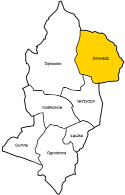 Location of Simoradz within Gmina Dębowiec
