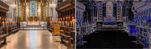 Feature enhancement in an image (St Paul's Cathedral, London) using Phase Stretch Transform (PST). Left panel shows the original image and the right panel shows the detected features using PST. PST edge detector saint Paul.tif