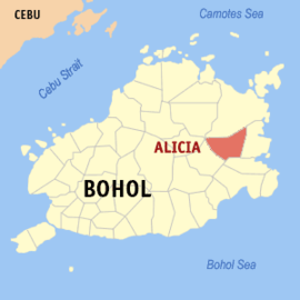 Mapa sa Bohol nga nagapakita kon asa nahamutangan ang Alicia