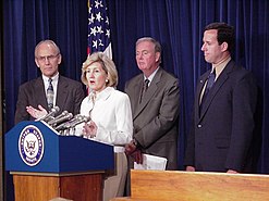 Craig with Rick Santorum, Frank Murkowski, and Kay Bailey Hutchison in 2001 Republican Senators urge Tom Daschle to set a date for debate to establish a comprehensive energy plan for American families.jpg