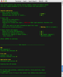 The rkhunter utility uses SHA-1 hashes to verify the integrity of system files. Rkhunter on Mac OS X.png