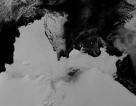 შეკლტონის შელფური მყინვარის კოსმოსური გამოსახულება