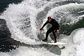 Image 1 Surfing Photo credit: Mila Zinkova A surfer off the coast of Santa Cruz, California, is performing a "cutback", or very sharp turn. Santa Cruz and the surrounding Northern California coastline is a popular surfing destination; however, the year-round low temperature of the Pacific Ocean in that region (averaging 57 °F or 14 °C) necessitates the use of wetsuits. More selected pictures