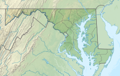 Mapa konturowa stanu Maryland, blisko centrum na prawo u góry znajduje się punkt z opisem „miejsce bitwy”