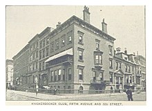 The 1882 clubhouse, located at Fifth Avenue and 32nd Street (King1893NYC) pg552 KNICKERBOCKER CLUB, FIFTH AVENUE AND 32D STREET.jpg