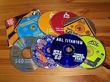 Some promotional CD-ROMs distributed in Canada AOL promotional CDs in Canada.jpg