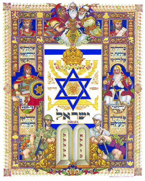 Storia d'Israele, di Arthur Szyk (1948) – 4000 anni di Storia ebraica raffigurata dall'artista in occasione della fondazione dello Stato di Israele nel 1948
