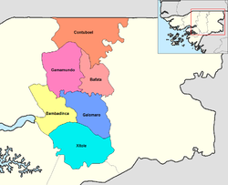Lage des Sektors Xitole (hellblau, zu unterst) in der Verwaltungsregion Bafatá