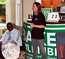 Embry (center) campaigning with Rushern Baker (left) in 2018 Baker-Embry 0391 (28676396608).jpg