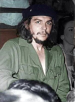 Che Guevara in his trademark olive-green milit...
