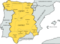 The kingdoms of the Crown of Castile in 1400. Note how Old Castile was called Kingdom of Castile and New Castile was called the Kingdom of Toledo.