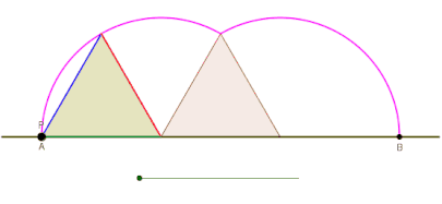 Animació que mostra la generació d'un arc d'un ciclògon per un triangle equilàter a mesura que el triangle es desplaça sobre una línia recta sense lliscar