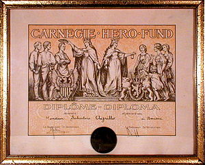 Diplôme de Carnegie Fund remis aux sauveteurs de Marcinelle